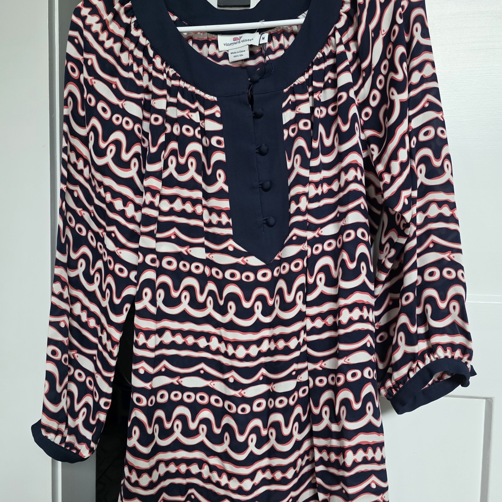 Vineyard Vines Navy, Pink & Cream Patterned Blouse